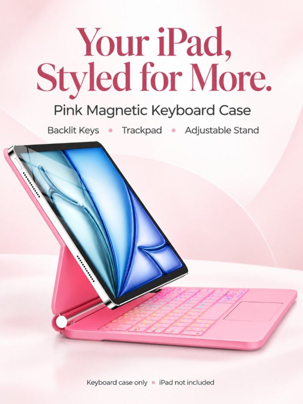 TacitiPulse Pink Magnetic iPad Keyboard Case Backlit Trackpad Air 11 10.9 Pro 11